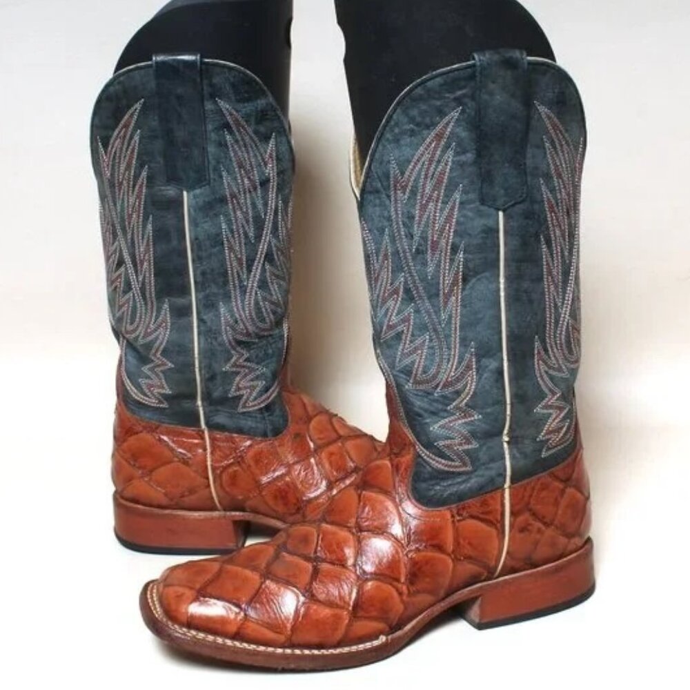 Horse Power by Anderson Bean Mens Cognac Filet Fo Fish Leather Cowboy Boot Sz 6